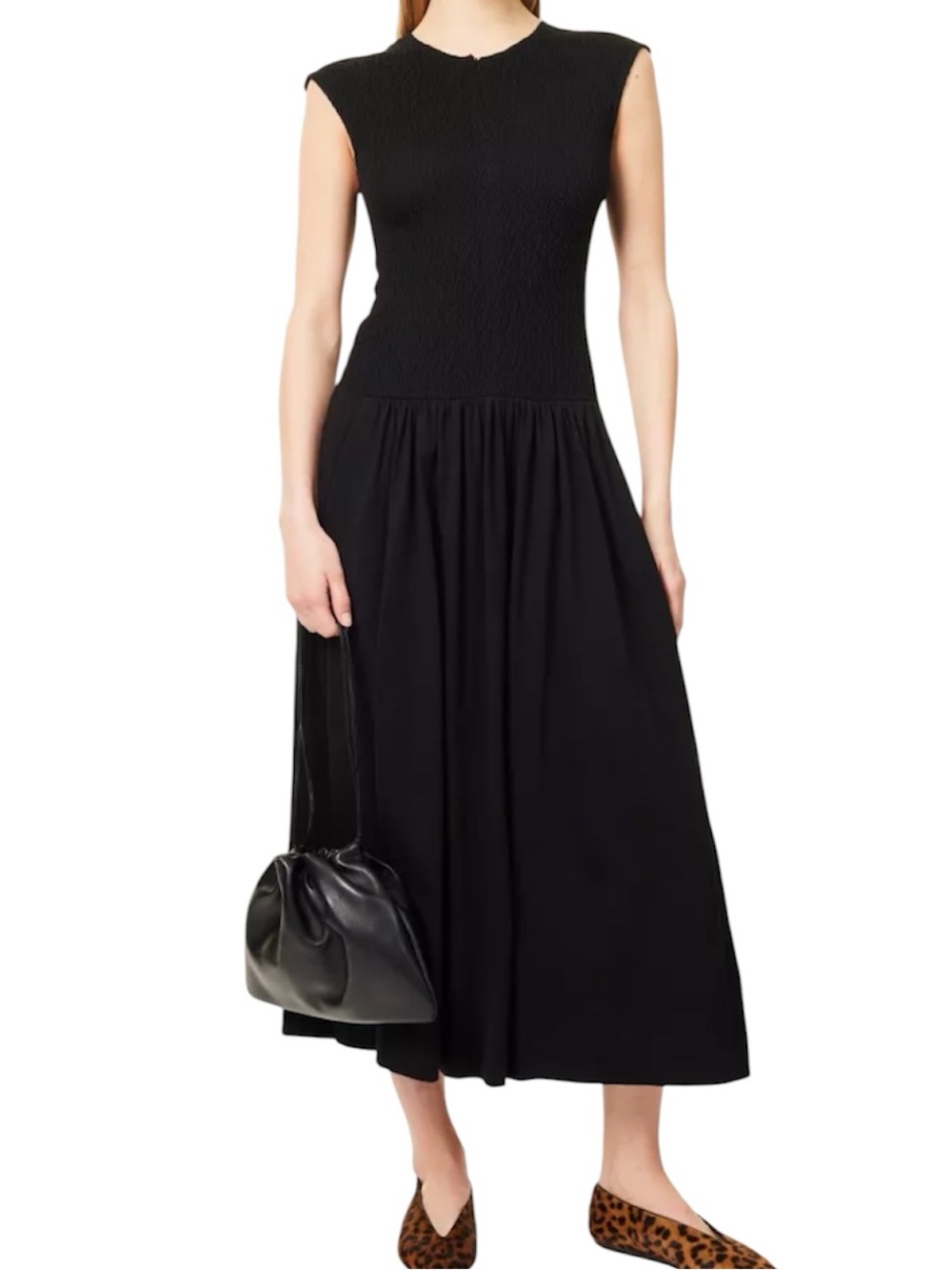 Me + Em Slub Smock Bodice Cotton-Jersey Maxi Dress in black 10